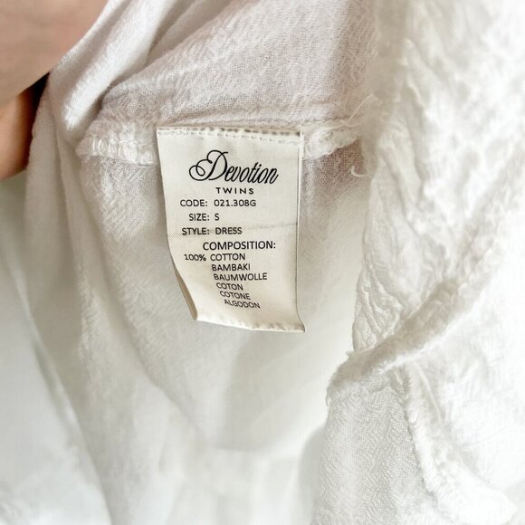 Devotion Twins Dress White Gauze Ruffle Midi V-Neck 3/4 Sleeve Peasant - Picture 8 of 8